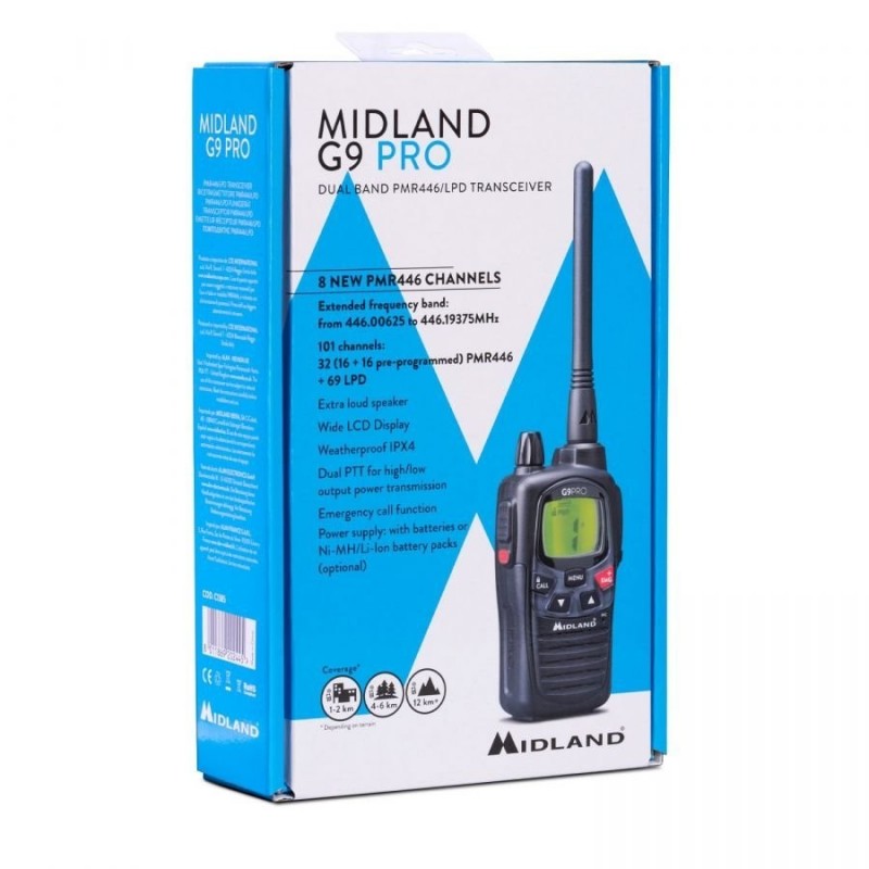 MIDLAND G9 PRO RADIO WALKIE TALKIE CON CARICATORE DA TAVOLO 4 BATTERIE 1800MAH INCLUSE