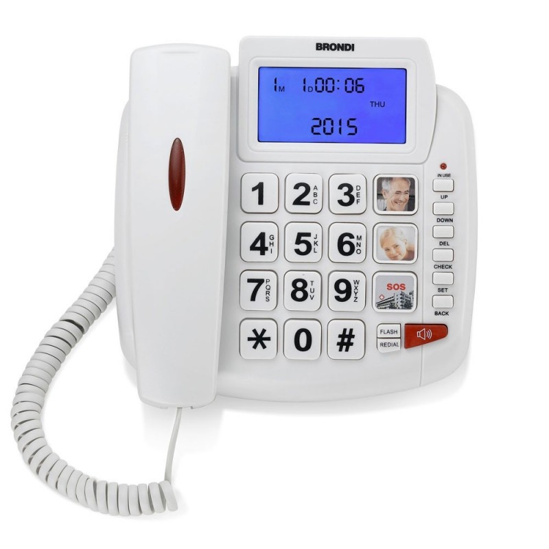 BRONDI Bravo 90 LCD Landline Phone for the Elderly, Seniors, Large Buttons, Large Display, Hands-Free Calling | White
