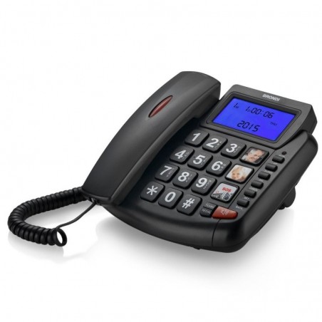 BRONDI Bravo 90 LCD Telefono Fisso per Anziani Fascia Senior Grandi Tasti Ampio Display Vivavoce | Nero