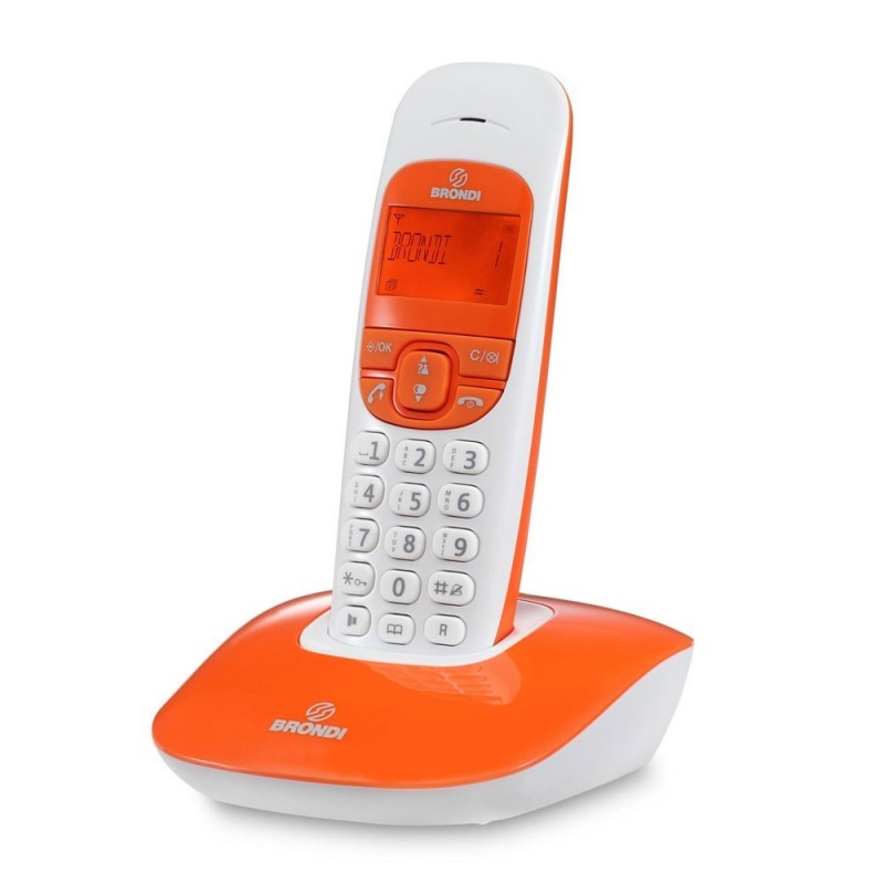 Brondi NICE Cordless Phone with Adjustable Volume and Large Display | White and Orange