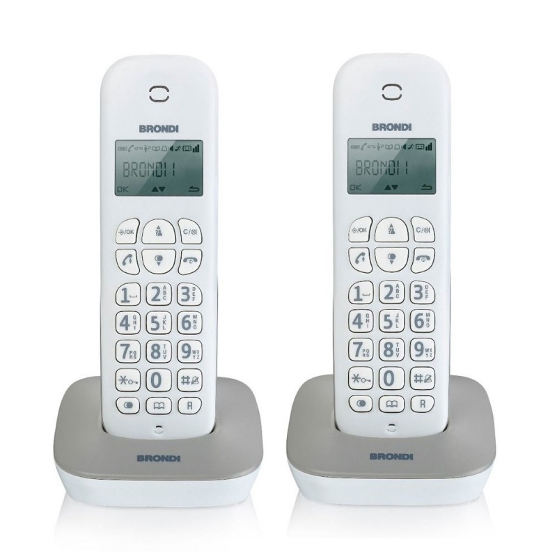 BRONDI GALA TWIN Telefono Cordless Funzione ECO DECT Schermo Grande Sveglia | Bianco Grigio BRONDI GALA TWIN Telefono Cordless Funzione ECO DECT Schermo Grande Sveglia | Bianco Grigio