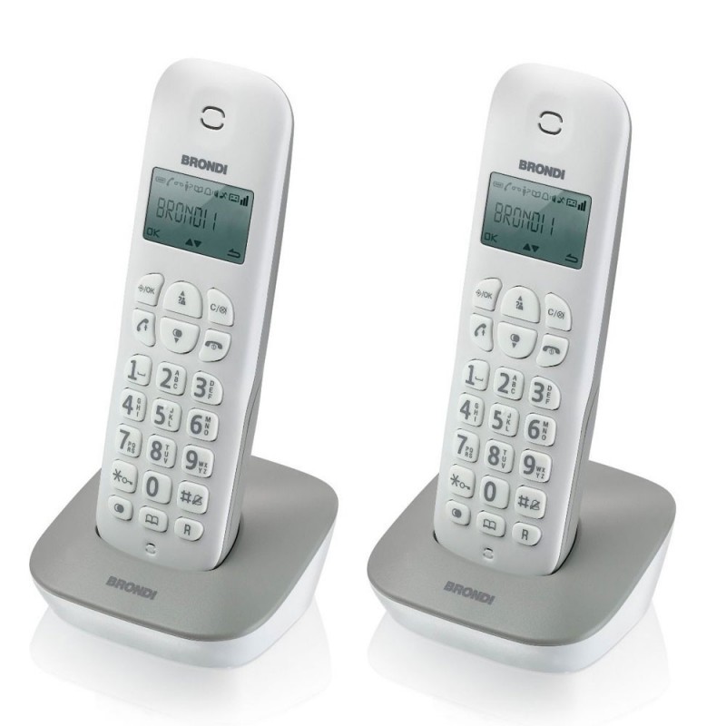 BRONDI GALA TWIN Telefono Cordless Funzione ECO DECT Schermo Grande Sveglia | Bianco Grigio BRONDI GALA TWIN Telefono Cordless Funzione ECO DECT Schermo Grande Sveglia | Bianco Grigio