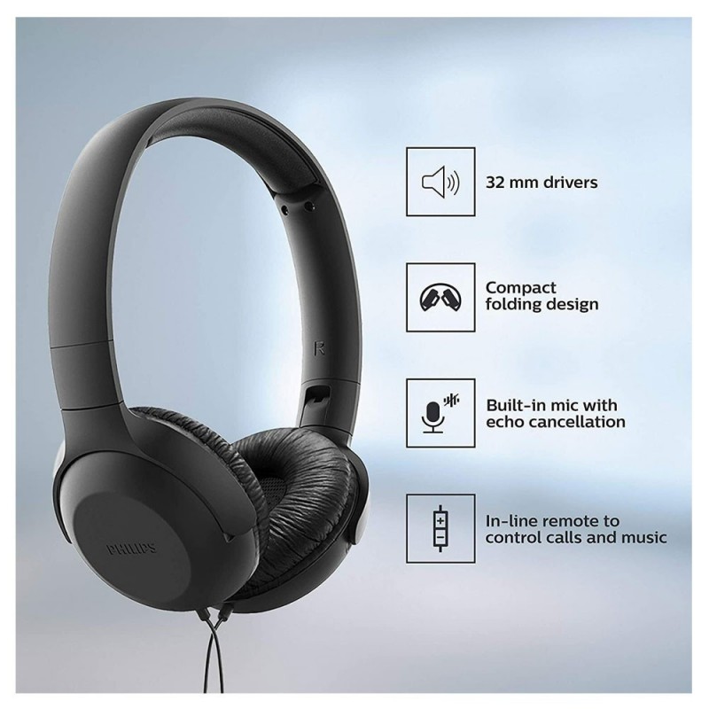 Philips UH201BK/00 On-Ear Headphones with Headband and Sound Isolation Black