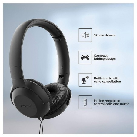 Philips UH201BK/00 On-Ear Headphones with Headband and Sound Isolation Black