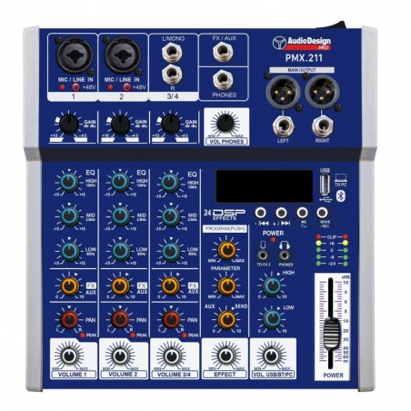 Foto di AUDIODESIGN PRO Mixer professionale 2+1+1 Canali - USB/BT 24 effetti con DSP - Alimentazione USB - AUDIODESIGN PRO