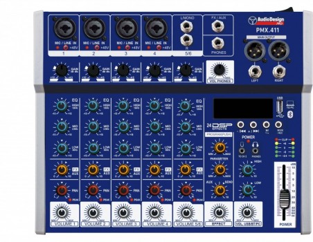 Scopri AUDIODESIGN PRO Mixer professionale 4+1+1 canali - USB/BT 24 effetti con DSP - Alimentazione USB - Ingresso ottico in det