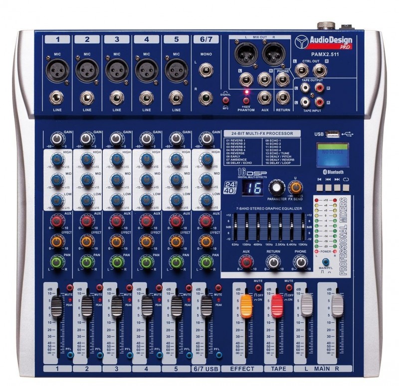 AUDIODESIGN PRO Mixer professionale 5+1+1 canali - USB e BT