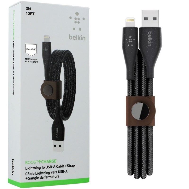 Belkin BOOST CHARGE DURATEK USB-A to Lightning Charging Cable + Strap | Black Belkin BOOST CHARGE DURATEK USB-A to Lightning Charging Cable + Strap | Black