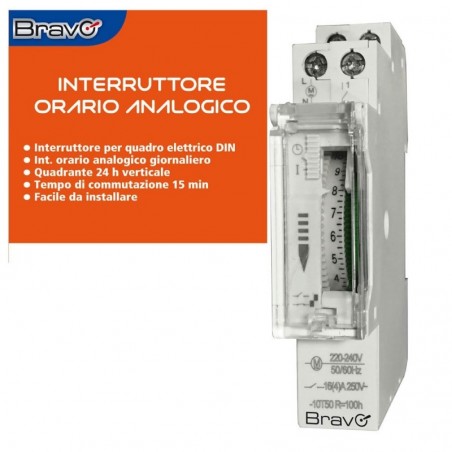 Discover BRAVO Interruttore Orario Analogico per Quadro Elettrico DIN 24h Verticale details