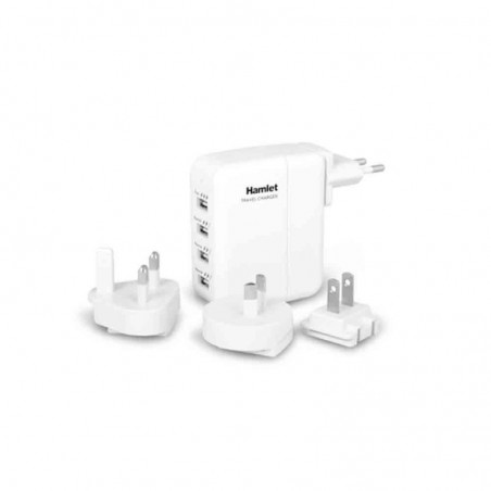 Buy Hamlet Travel Charger 4 Port USB Wall Power Supply With Universal Adapters online