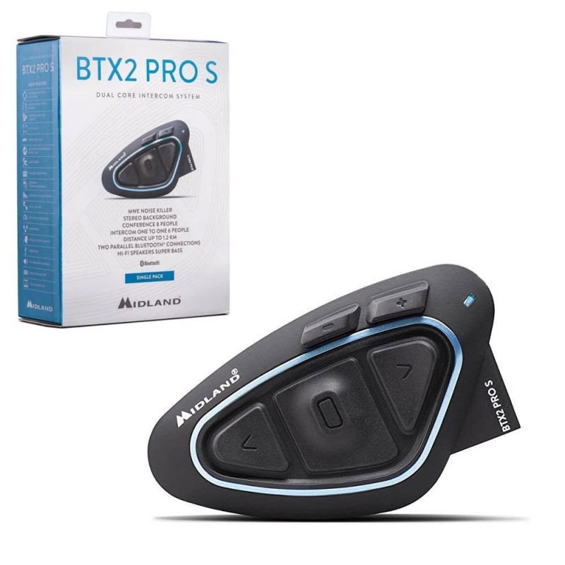 MIDLAND BTX2 PRO S Single Motorcycle Bluetooth Intercom Helmet Headset Single Pack