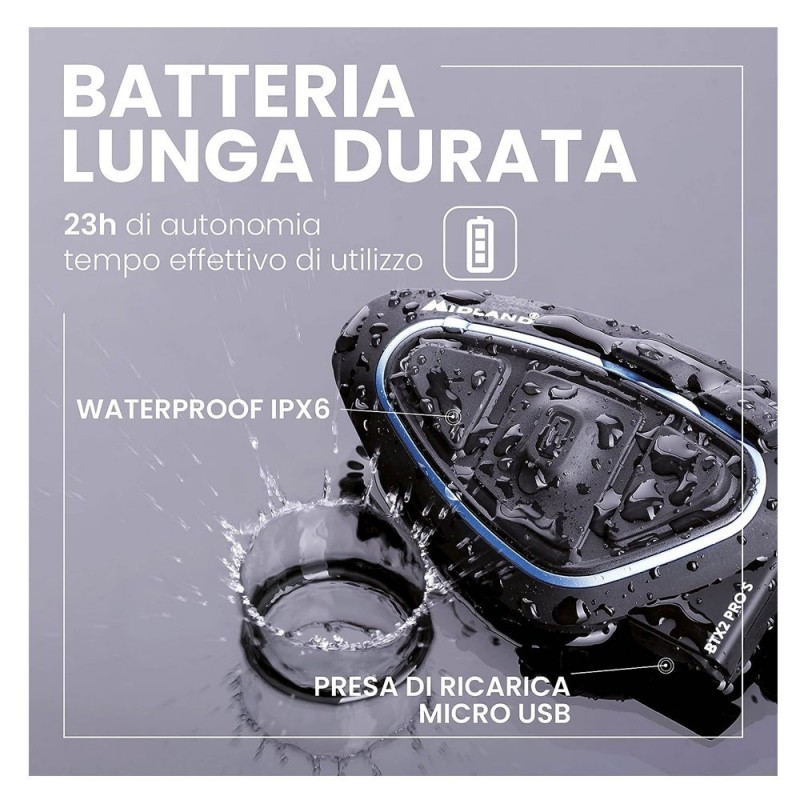 MIDLAND BTX2 PRO S Singolo Interfono Moto Bluetooth Auricolare da Casco Single Pack