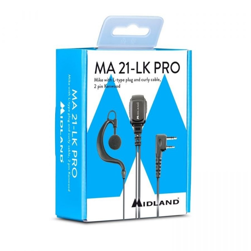 MIDLAND MA21-LK PRO Auricolare con Microfono a L con Presa 2 Pin Kenwood