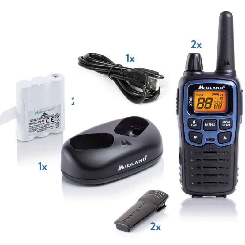 Midland XT60 Dual Band Walkie Talkie Radio Transceiver | Black and Blue