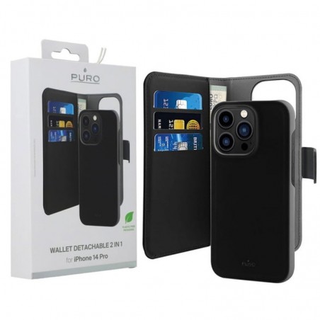 Acquista Puro Wallet Detachable 2 in 1 Custodia Flip Orizz. + Cover Magnetica Per iPhone 14 Pro | Nero in vendita