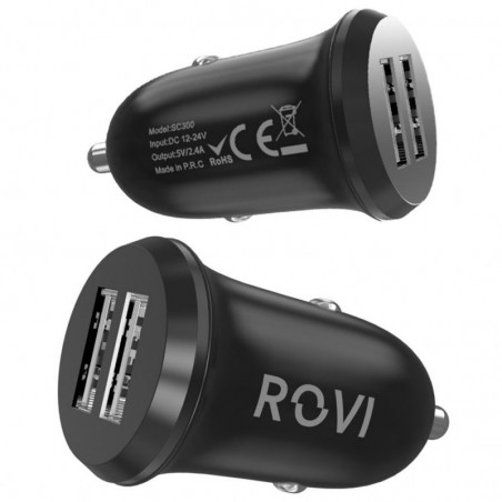 Rovi Rovi Caricabatteria da Auto 2 porte USB Car Charger 2.4A | Nero for sale