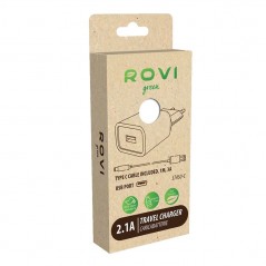 Product image Rovi Travel Charger Caricabatteria + Cavo Type C / USB, 2.1A Pack Green 1m