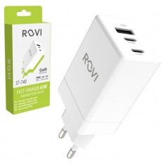 Acquista ROVI CaricaBatterie da Rete 65W USB-A + 2 Porte USB-C ST-740 Fast Charger Power Delivery | Bianco in vendita