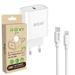 Buy Rovi Fast Charger Type C + Cavo Type C / Lightning 20W PD Pack Green | Bianco online
