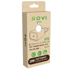 Discover Rovi Fast Charger Type C + Cavo Type C / Lightning 20W PD Pack Green | Bianco details