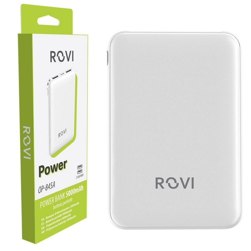 ROVI Power Bank OP-845A 5000MAH Portable Charger 2 USB-A 1 USB-C Ports | White
