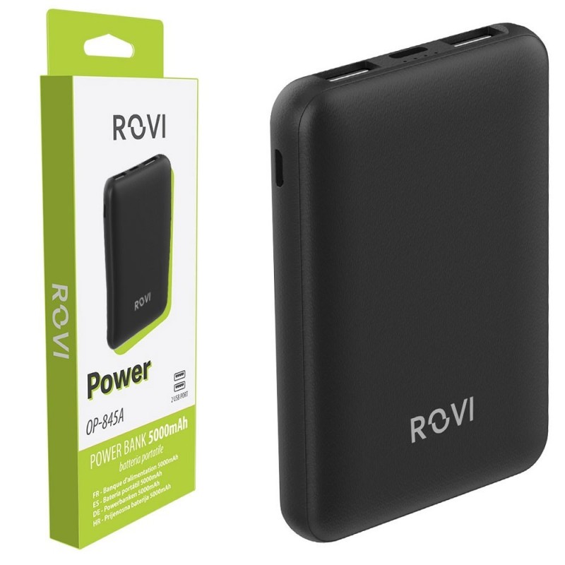 ROVI Power Bank OP-845A 5000MAH Portable Charger 2 USB-A 1 USB-C Ports | Black ROVI Power Bank OP-845A 5000MAH Portable Charger 2 USB-A 1 USB-C Ports | Black