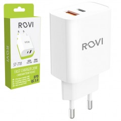 Scopri ROVI CaricaBatterie da Rete 20W USB-C + USB-A Fast Charger Power Delivery ST-770 | Bianco in dettaglio