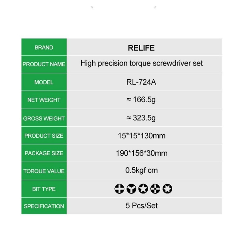 RELIFE RL-724A High Precision Stainless Steel Torque Screwdriver Set RELIFE RL-724A High Precision Stainless Steel Torque Screwdriver Set