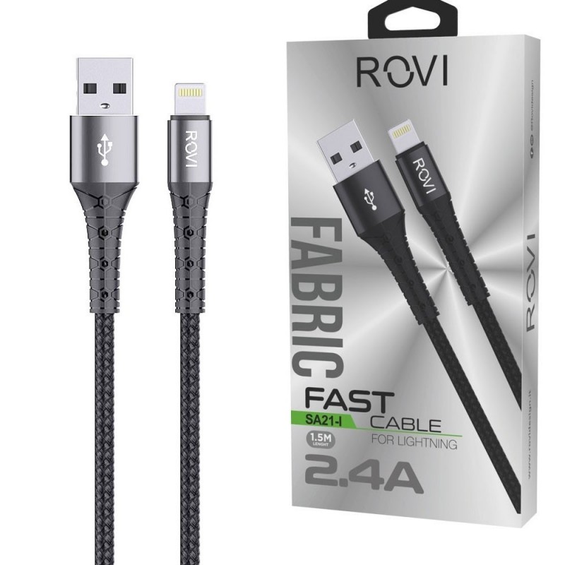 Rovi Fabric SA21I Cavo in Tessuto da Usb-A a Lightning 1,5 Metri 2.4A | Silver Rovi Fabric SA21I Cavo in Tessuto da Usb-A a Lightning 1,5 Metri 2.4A | Silver