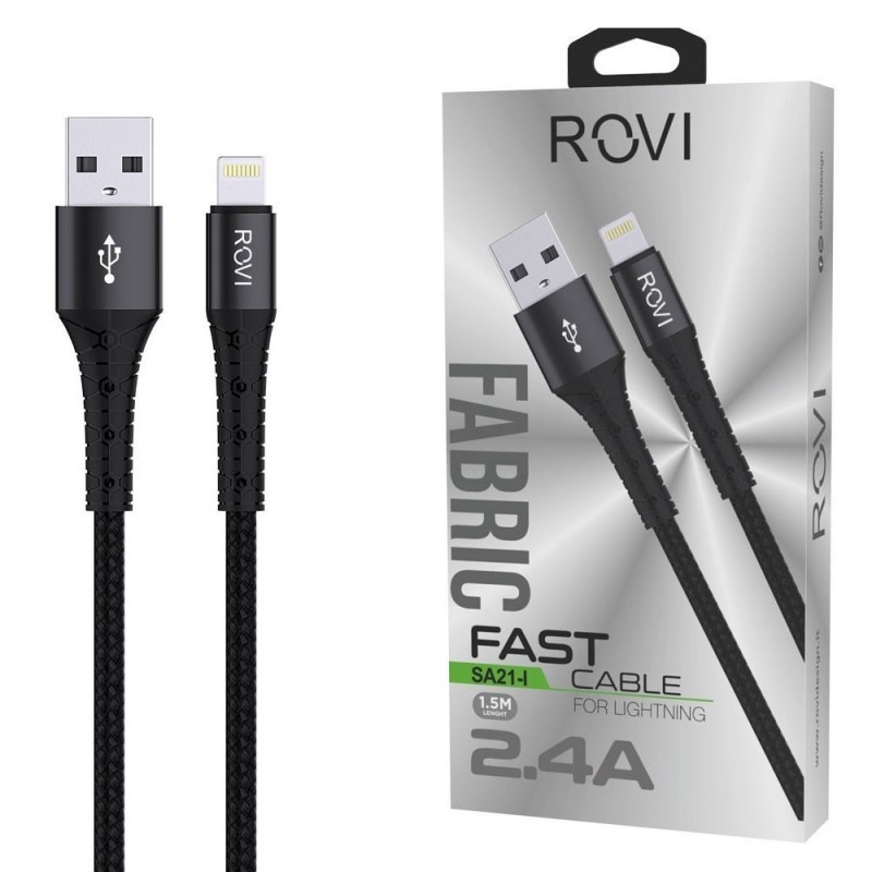 Rovi Fabric SA21I USB-A to Lightning Cable 1.5 Meters 2.4A | Black