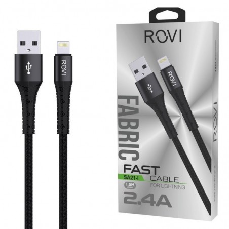Scopri Rovi Fabric SA21I Cavo in Tessuto da Usb-A a Lightning 1,5 Metri 2.4A | Nero in dettaglio