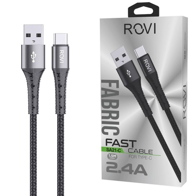 Rovi Fabric SA21C USB-A to USB-C Charging Cable 1.5 Meters 60W | Silver Rovi Fabric SA21C USB-A to USB-C Charging Cable 1.5 Meters 60W | Silver