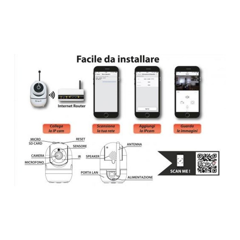 BRAVO NANA' PRO Telecamera Wireless IP WiFi Motorizzata da Interno Full HD 1080p