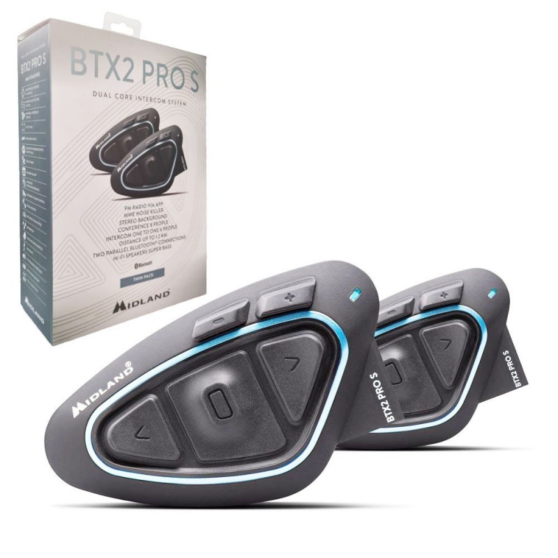  MIDLAND BTX2 PRO S Double Motorcycle Bluetooth Intercom Helmet Headset Twin Pack REFURBISHED