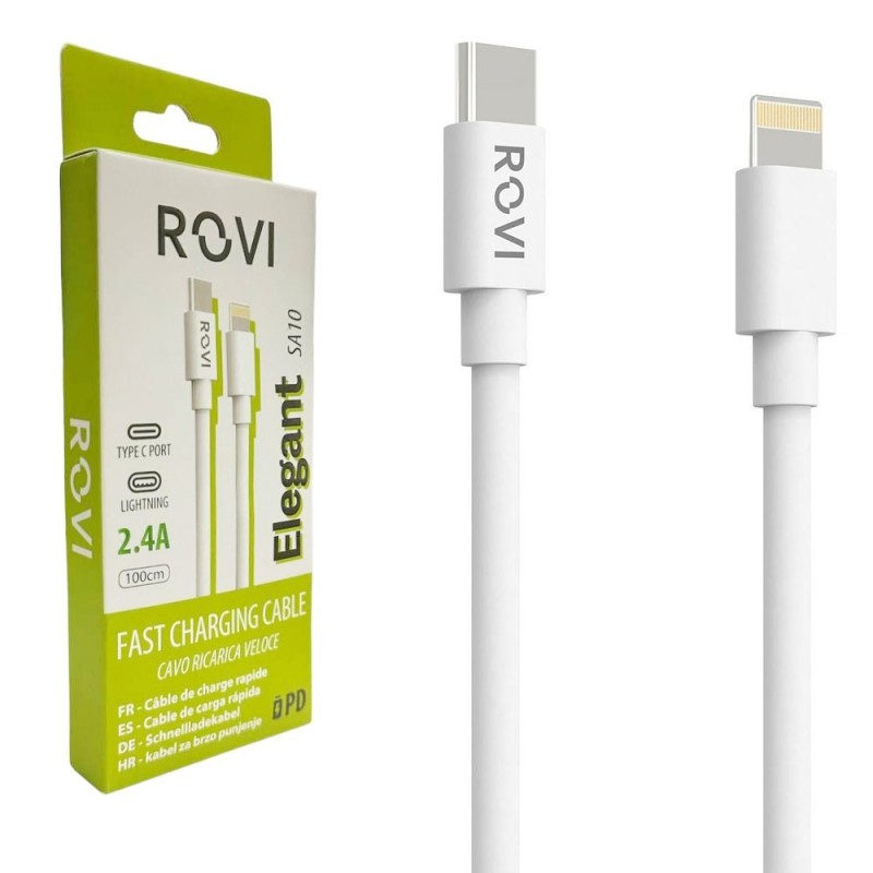 Rovi Elegant SA10 Ultra-Sturdy PVC USB-C to Lightning Charging Cable 1m 2.4A | White