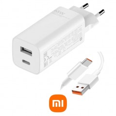 Xiaomi Gan Charger 65W Dual-Port USB-A and USB-C Charger + USB-C to USB-C Cable | AD652GEU White