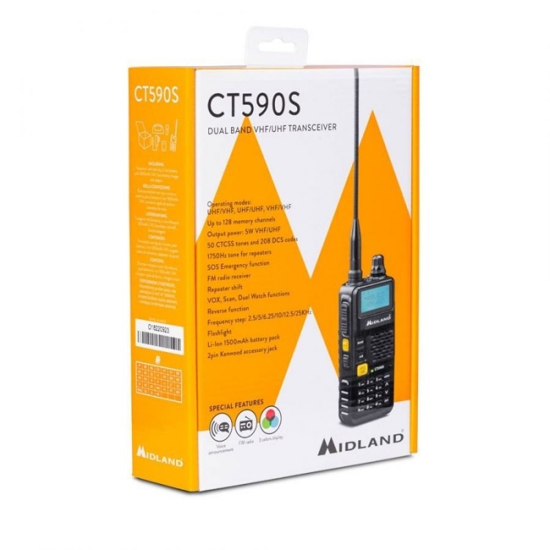 MIDLAND CT590S RADIO RICETRASMETTITORE DUAL BAND VHF/UHF PORTATILE CON DISPLAY LCD BATTERIA INTEGRATA RICONDIZIONATO