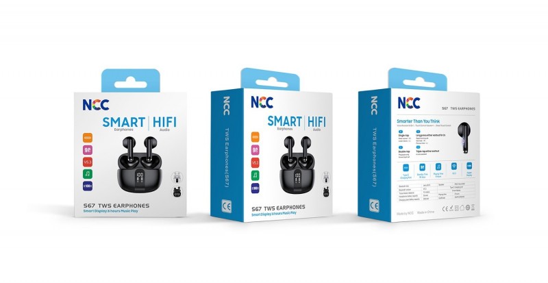 NCC S67 Bluetooth Earphones TWS Smart Display HIFI Audio Headphones | Black
