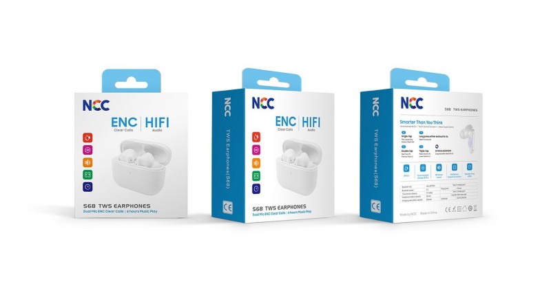 NCC Auricolare Bluetooth S68 Cuffie TWS ENC Clear Calls Audio HIFI | Bianco