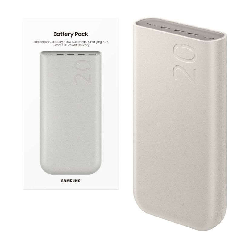 Samsung Portable Charger 20,000 mAh Power Bank Super Fast Charger 45W 3 USB-C ports | Beige Samsung Portable Charger 20,000 mAh Power Bank Super Fast Charger 45W 3 USB-C ports | Beige
