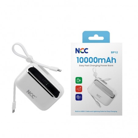 Acquista NCC Power Bank 10000mAh Caricabatterie Compatto Veloce Con Cavo Integrato USB-C e Lightning | Bianco BP12 in vendita