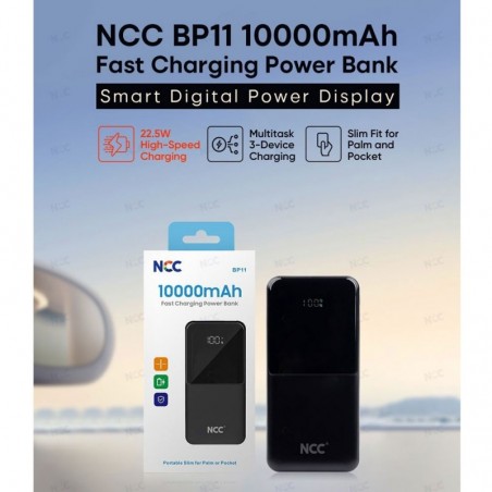 NCC Power Bank 10000mAh Portable Charger Fast Charging LED Display | Black BP11