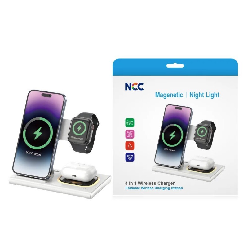 NCC Wireless Charger 4-in-1 Foldable Charger with Night Light | White W30