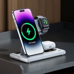 Scopri NCC CaricaBatterie Wireless Caricatore Pieghevole 4 in 1 Con Luce Notturna | Bianco W30 in dettaglio