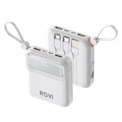 ROVI Power Bank LX21 10000MAH Caricabatterie Portatile 20W Cavi Integrati USB-C MICRO-USB LIGHTNING | Bianco