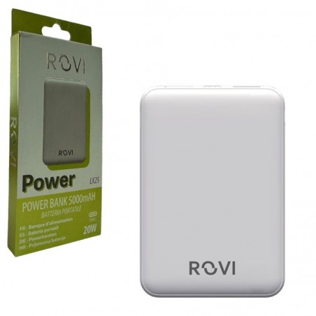 Scopri ROVI Power Bank LX25 5000 mAh Caricabatterie Portatile 2 USB-A 1 USB-C 20W | Bianco in dettaglio