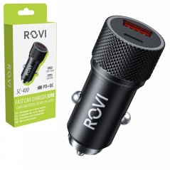 Scopri Rovi Caricabatterie Veloce da Auto SC400 Fast Car Charger 38w USB-A e USB-C | Nero in dettaglio