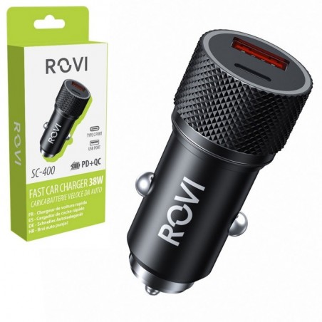 Product image Rovi Caricabatterie Veloce da Auto SC400 Fast Car Charger 38w USB-A e USB-C | Nero