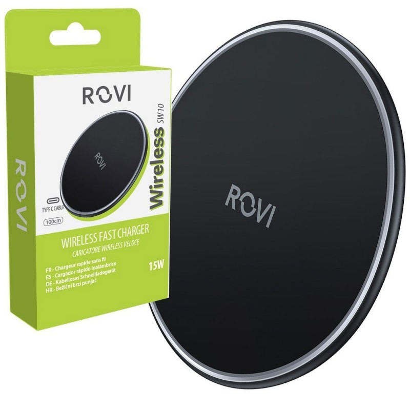 Rovi SW10 Fast Wireless Charger 15W USB-C with Cable | Black