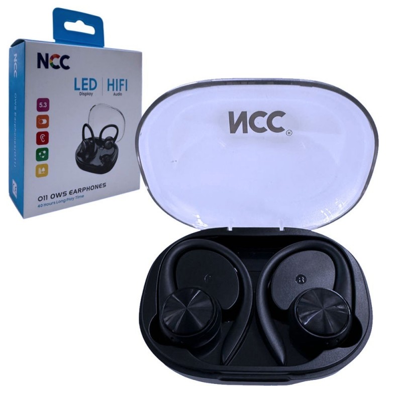 NCC Bluetooth Earphone O11 Wireless Headphones OWS LED Display Audio HIFI | Black